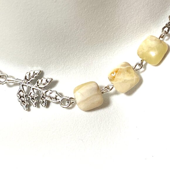 2/$20, Yellow Calcite Leaf Branch Necklace, Genuine Gemstone Stainless Chain - Picture 4 of 14
